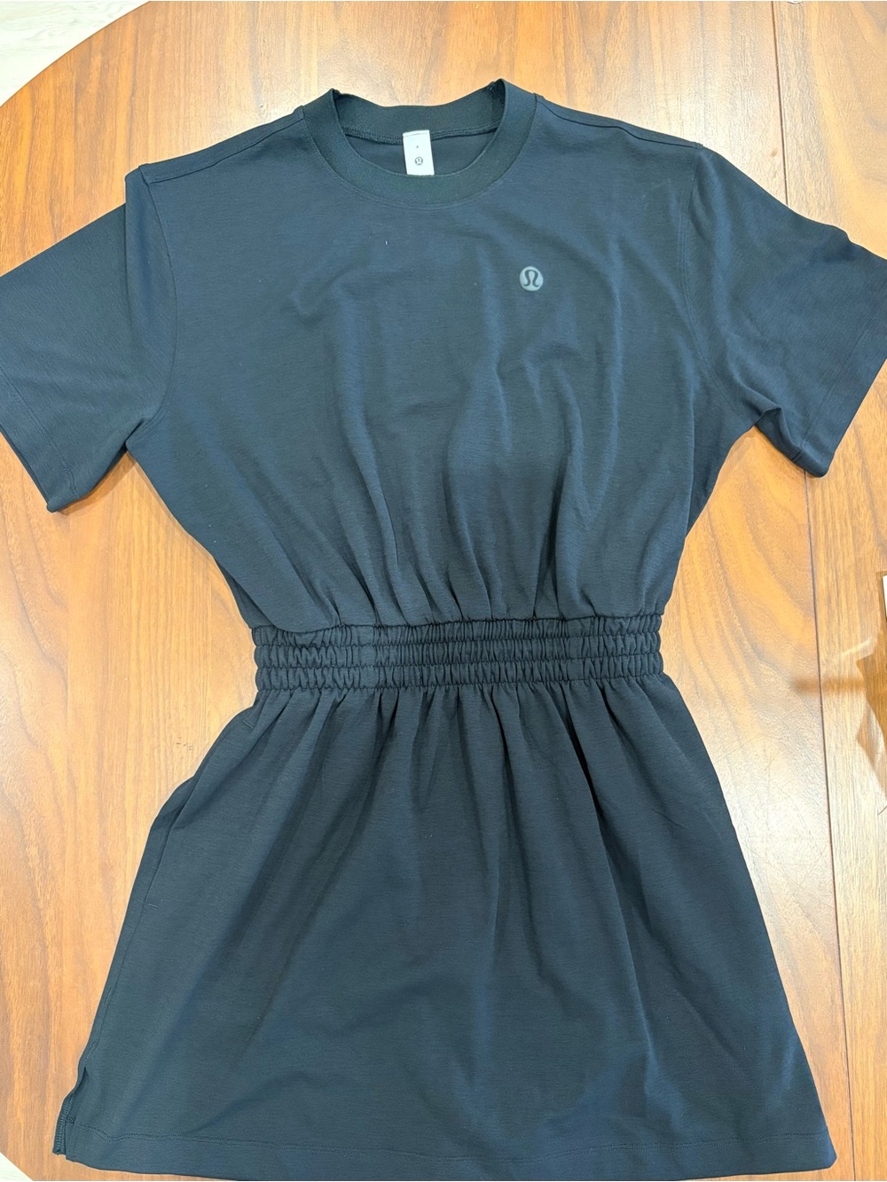 Lululemon Black Short-Sleeve Cinched-Waist Mini Dress